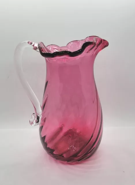 Pilgram Glass Cranberry Pitcher 7" Tall Swirl Glass BEAUTIFUL PIECE!