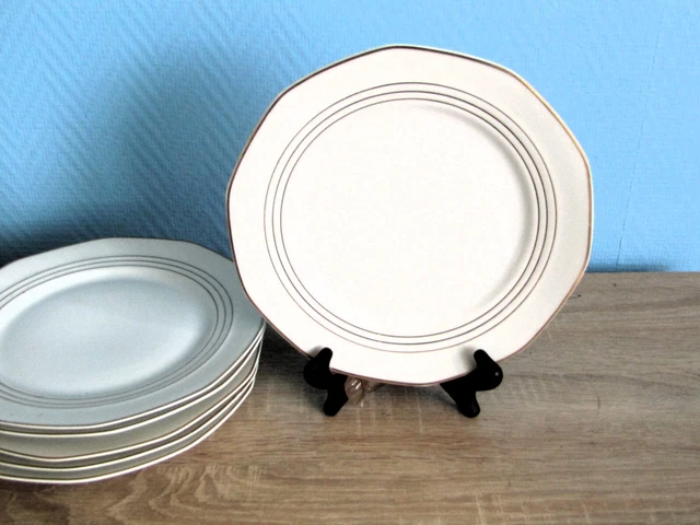 4 Piatti Piani Porcellana di Limoges Decoro Bianco E Oro