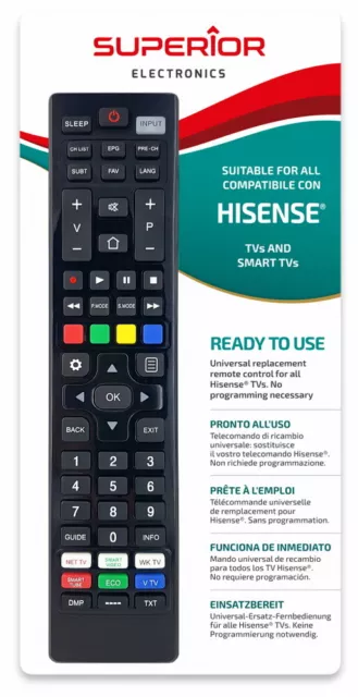 Télécommande Superior Re-Flix HU1 pour téléviseur Hisense fabriqués après 2000