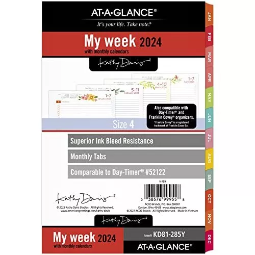 AT-A-GLANCE 2024 Weekly & Monthly Planner Refill, 52122 Day-Timer, 5-1/2" x 8...