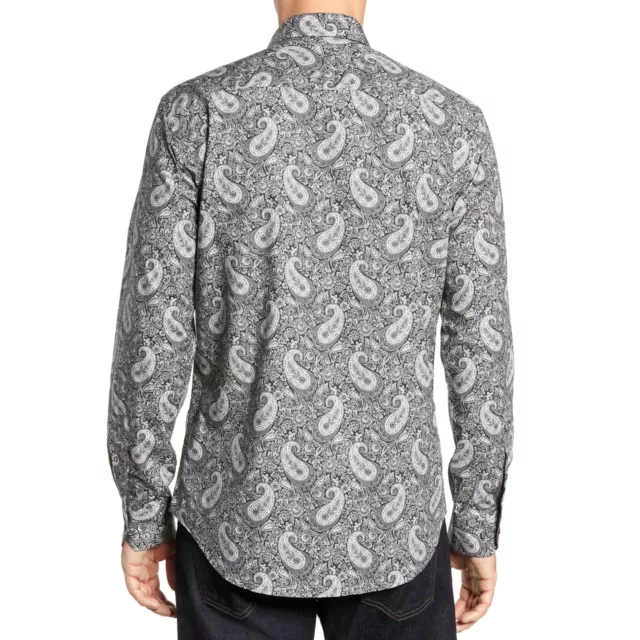 Bugatchi Men's Long Sleeve Paisley Button Front Shaped Fit Sport Shirt Graphite 2