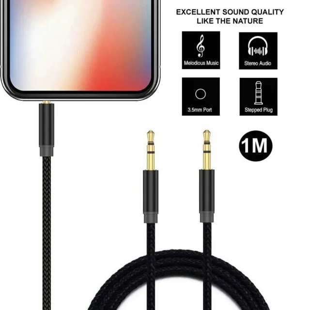 1M Shielded 3.5mm Jack to Jack Aux Cable Stereo Audio Auxiliary Cord Lead PC Car