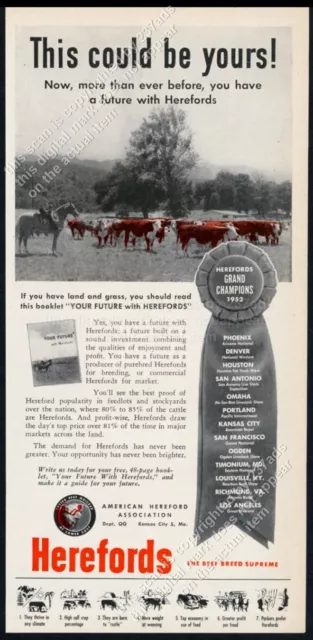 1953 hereford cattle cow photo American Hereford Association vintage print ad