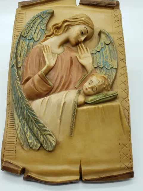 Vintage Guardian Angel Plaque Hand Painted Made in Italy 3D