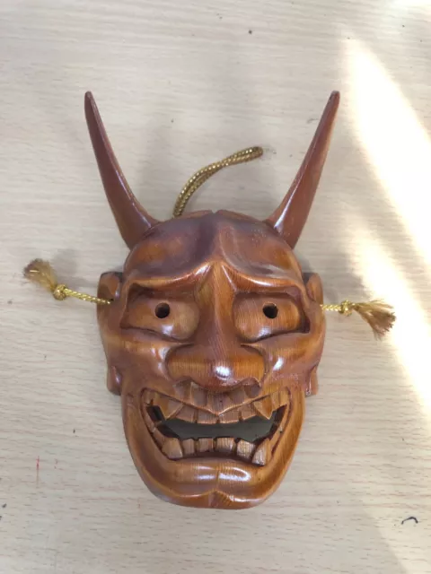 Japanese wooden Noh Mask Hannya mask demon Oni Vintage N