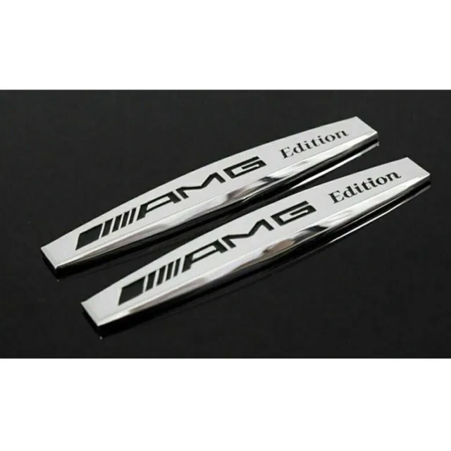 2 Logo Mercedes AMG Edition 3D en Métal Argent Brillant 10cm X 1,7cm (LOT DE 2)