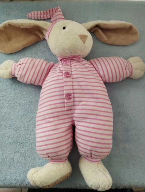 Doudou Peluche Corolle Lapin Pyjama Blanc Rose Raye 40 Cm Tbe