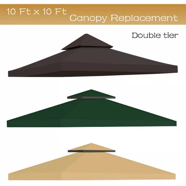 10'x10' Waterproof Gazebo 2 Tier Top Replacement Canopy UV Sunshade Patio Cover 3