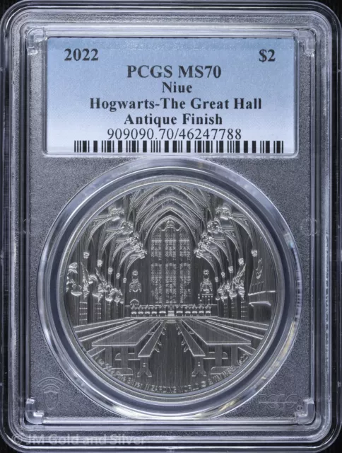 2022 Niue 1oz Silver Hogwarts Great Hall PCGS MS 70 | Antiqued Harry Potter