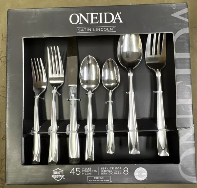 Oneida Satin Lincoln - Stainless Steel 45pc Flatware Set (Service for Eight) NEW