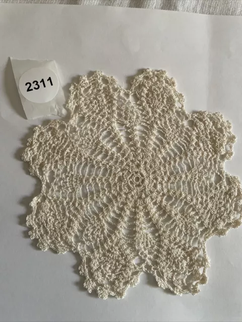 Vintage Crochet Doily in Pineapple Pattern Round 6” Scalloped Cream Ivory Color