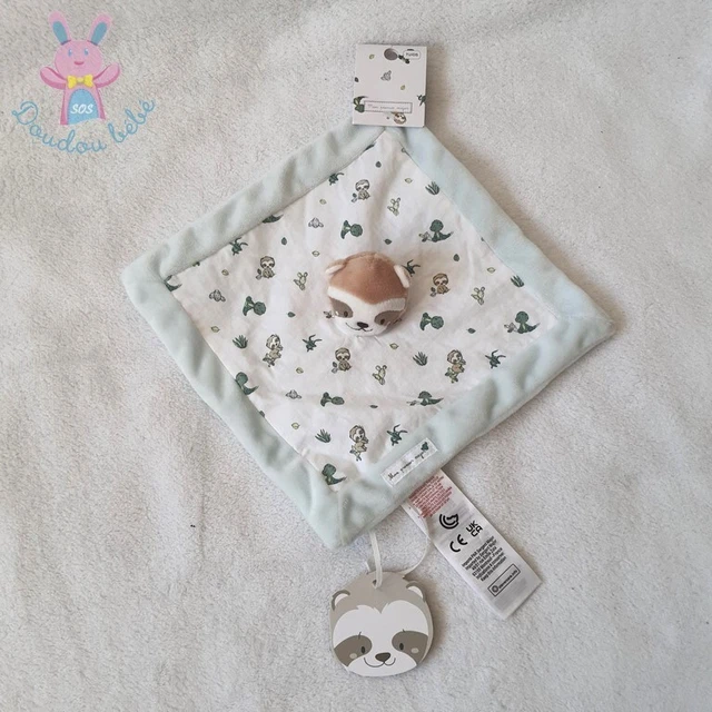 NEUF - Doudou plat Paresseux bleu blanc vert SERGENT MAJOR