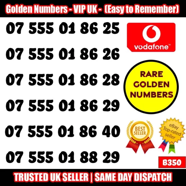 Golden Numbers VIP UK SIM - Easy to Remember & Memorize Numbers LOT - B350