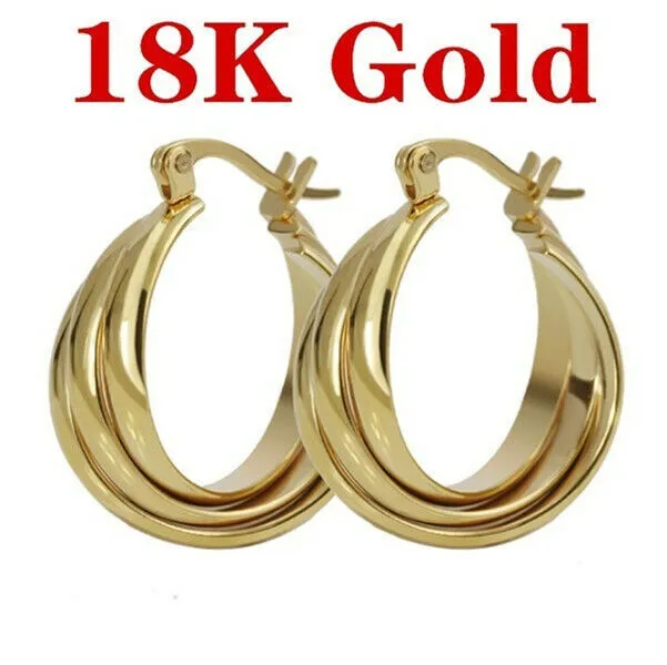 18k Gold Plated Hoop Drop Fashion Earrings for Women Jewelry Gift A Pair/set