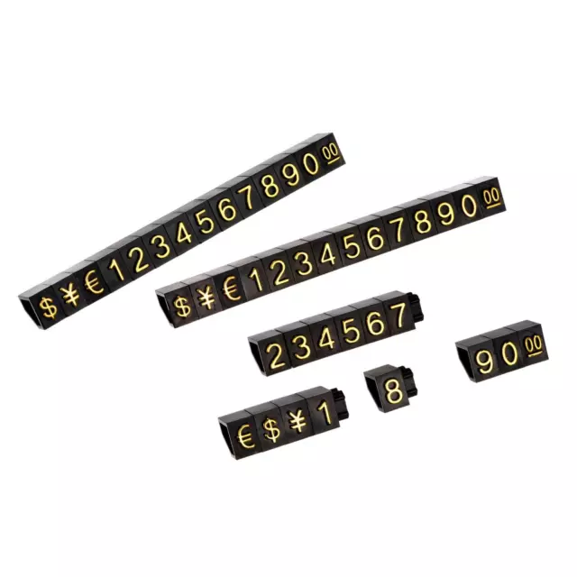 Adjustable Mini Cube Price Tag Display Number Gold on Black,6.3x9mm,16 sets