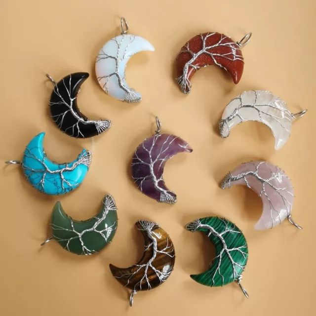 Life Moon Necklace Pendant Chakra Wire Crystal Handmade Fortune Tree Healing New