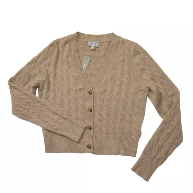 NWT J.Crew Cashmere Shrunken Cable-knit V-neck Cardigan Sweater in Camel M