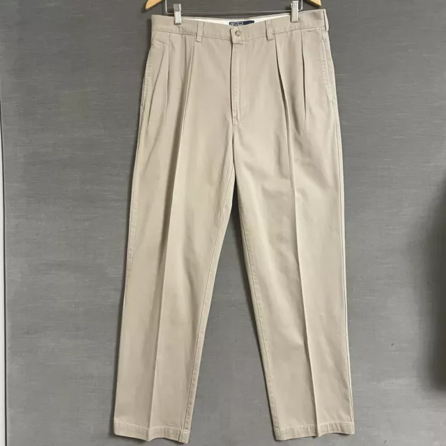 Vintage Polo Ralph Lauren Pants Mens 36 x 32 Andrew Pleated Chino Tan 80s 90s