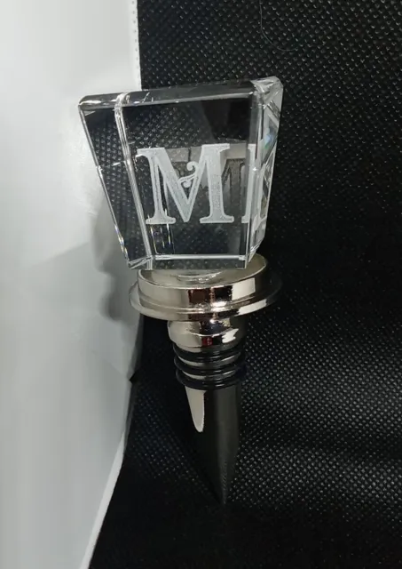 Cyprus Home Wine Stopper Monogrammed Etched "M",Metal, Crystal Glass,Rubber.