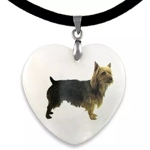 Australian Terrier Dog Natural Mother Of Pearl Heart Pendant Necklace Chain PP77