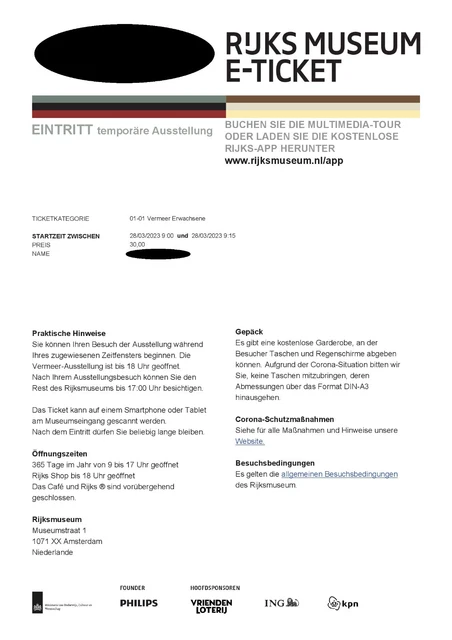 2 biglietti mostra VERMEER 28.03.23 adulti 9:00 Amsterdam Rijksmuseum 2