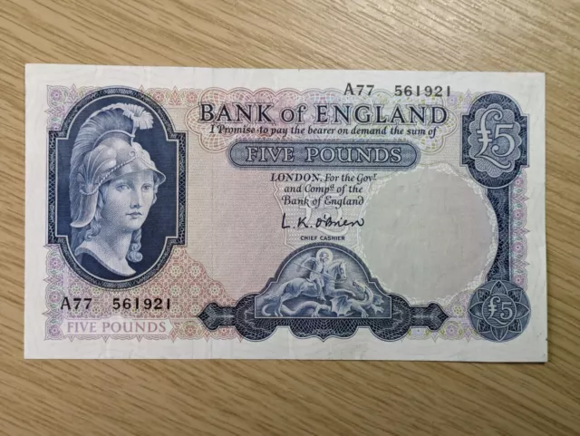 Bank of England £5 pound O'Brien 1957 (B277) .