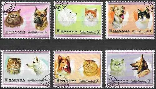 Timbres Animaux Mammifères Chiens Chats Manama 960/965 o (71270EQ)