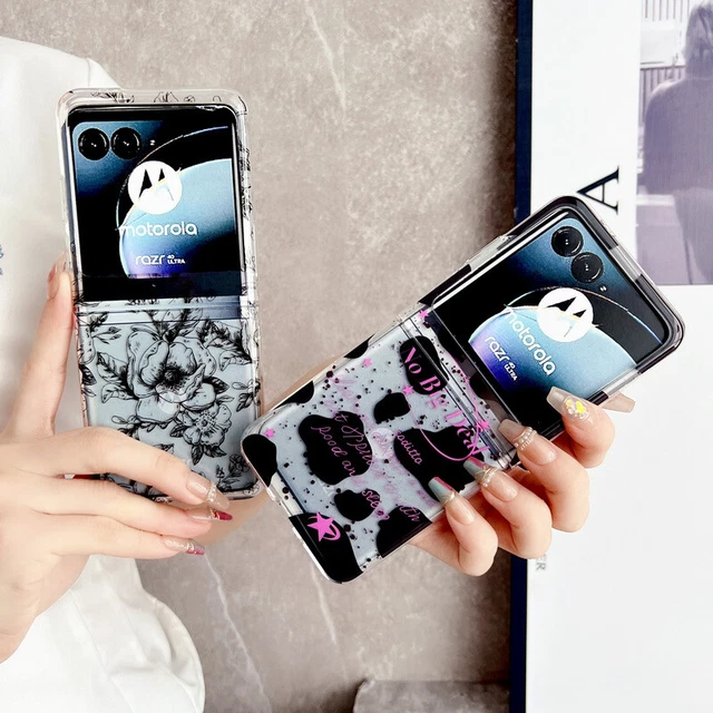 For Motorola Razr 40 Ultra Flower Pattern Clear Slim Folding Phone Case Cover