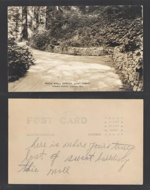 1920s ROCK WALL SPRING GIANT FOREST VISALIA CAL RPPC REAL PICTURE POSTCARD