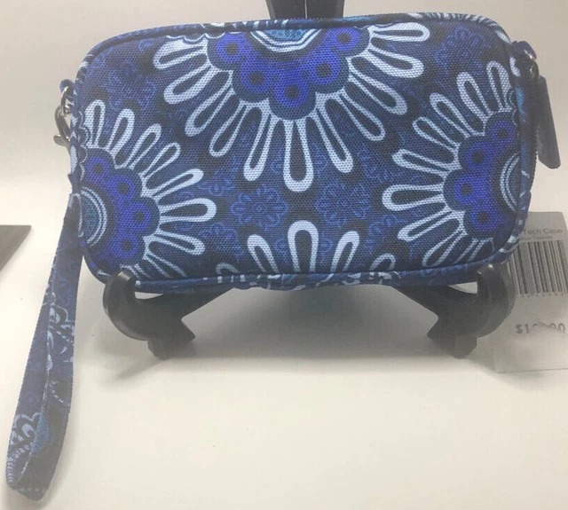 Vera Bradley Blue Tapestry Lighten Up Tech Case Zipper Pouch Wristlet NWT