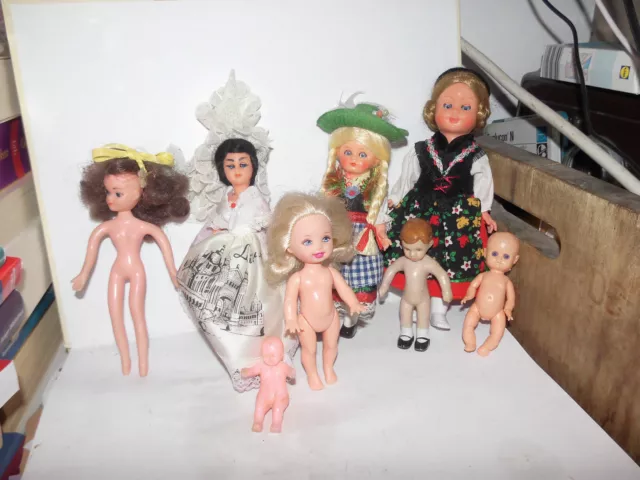 8 alte Puppen-Puppe-Kaufladen-Puppenhaus-Puppenstube-doll-poupee-Bastler