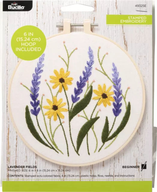 3 Pack Bucilla Stamped Embroidery Kit 6" Round-Lavender Fields 49325E