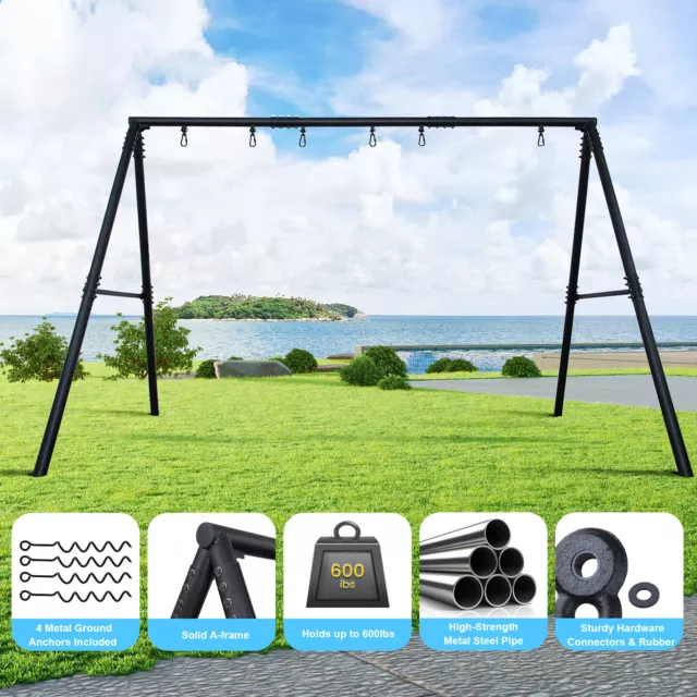 600lb Heavy Duty A-Frame Metal Swing Set with Three Swings Kids Backyard Playset