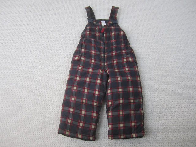 Carters Overalls Toddler 3T Blue & Red Plaid Puffer Fleece Lined Bib Polyester