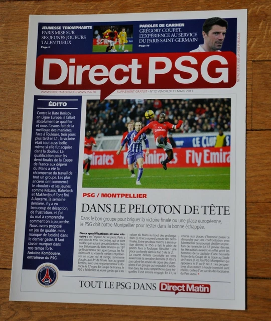 Programme Match PSG / Montpellier – Saison 2011/2012 – N°12 Du 11 Mars 2011