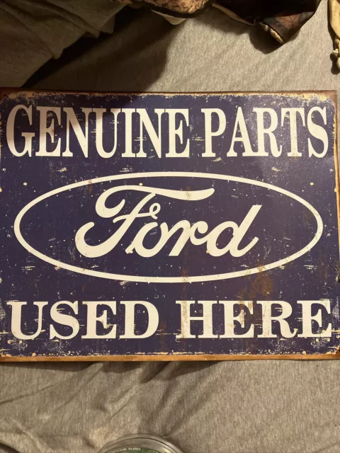 Genuine Ford Parts Used Here Tin Metal Sign Vintage Auto Car Garage Shop Service