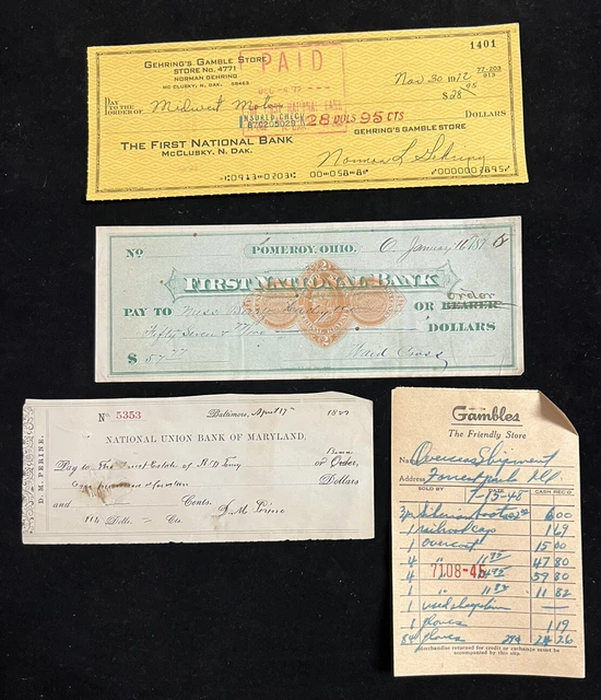 1875 *FIRST NATIONAL BANK*  Lot Of 3 CHECKS  Gambles Store Check Ephemera