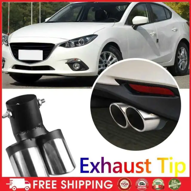 Dual Outlet Car Auto Exhaust Tip Slant Cut Stainless Steel Muffler Black+Silver