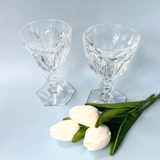 Set of 2 Baccarat Crystal Harcourt Wine Glasses, 5 1/4" Tall, Beautiful Sparkle!