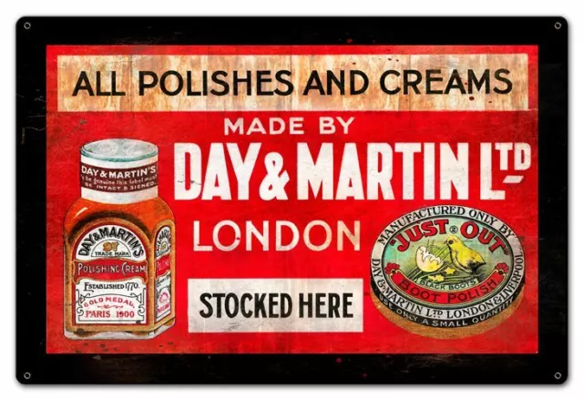 Day And Martin Ltd Shoe Polish London Heavy Duty Usa Made Metal Advertising Sign