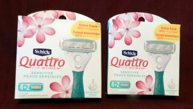 Cartuchos Schick Quattro para mujer sensibles nuevos auténticos 12 hojas en total