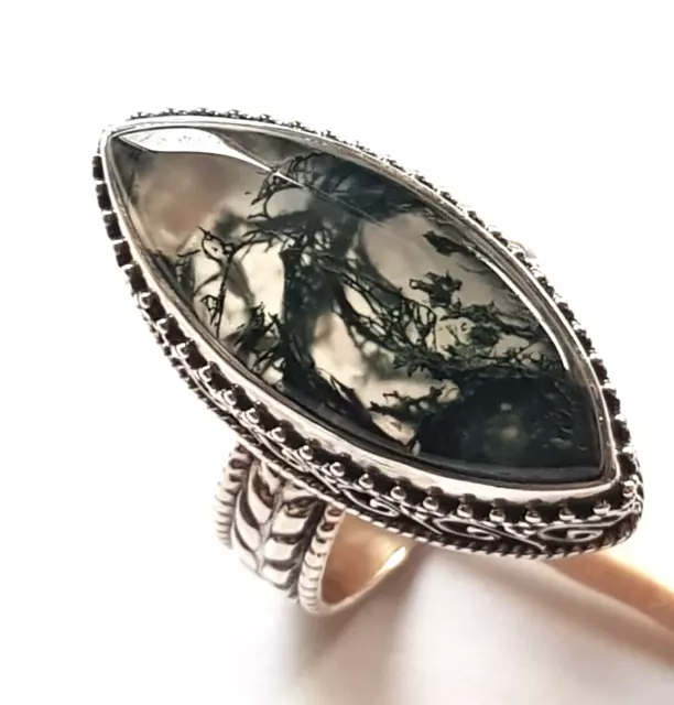Ring orientalisch 925 Silber 54 (17,2 mm) natürlicher grüner Moos Achat