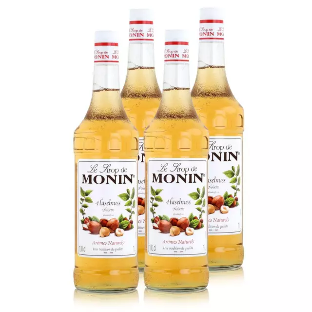 Monin Sirup Haselnuss 1L - Cocktails Milchshakes Kaffeesirup (4er Pack)