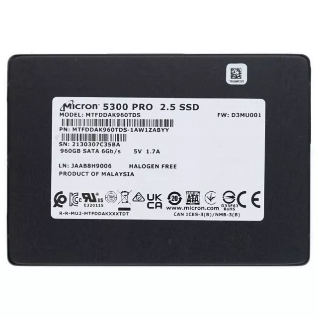 Micron 5300 Pro 960GB SSD 2.5 SATA 6Gbs Solid State Drive MTFDDAK960TDS