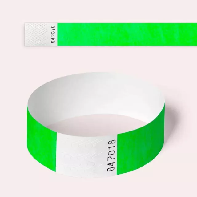 Neon Green Tyvek Wristbands, Plain and Custom Printed Paper Like Security Party