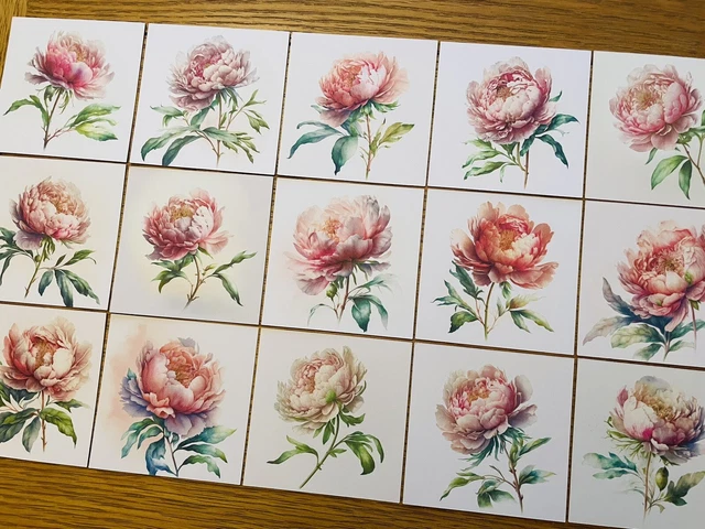 *SALE* 6x Watercolour Peony Card Toppers Mothers Day Birthday Card Making
