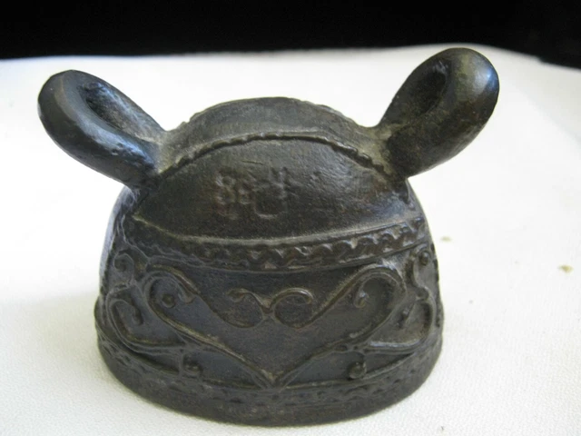 SIGNED Mid-Late 1800s MANDALAY hka-lauk Bronze BUFFALO BELL 3" x 2.5" x 1.75" 4