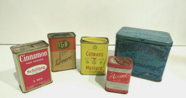 Vintage Spice Tea Tins Colman's Mustard IGA Turmeric Accent Schilling