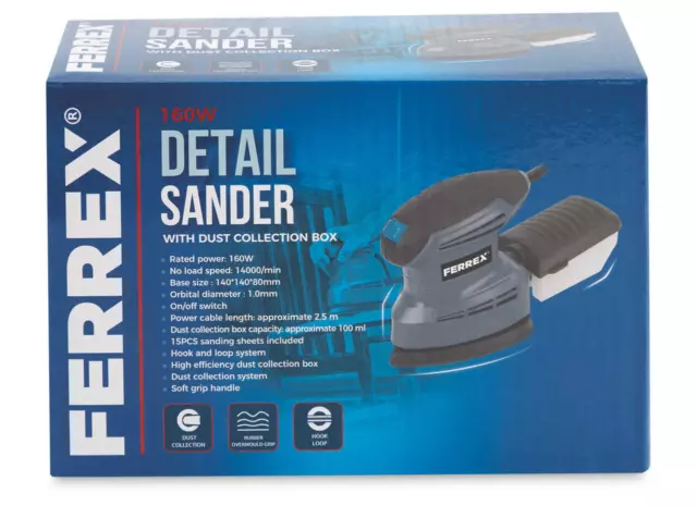 FERREX 160W DETAIL Sander Corded With Dust Collection Box 15 x