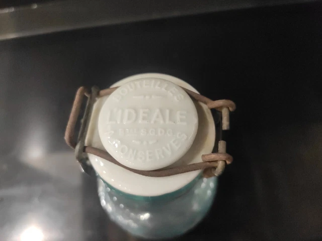 Ancien Bocal à Conserves L'ideale 3/4 Verre Bullé Bouchon Porcelaine